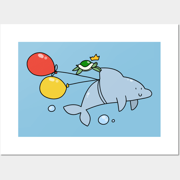 Turtle and Dolphin with Balloons Wall Art by saradaboru